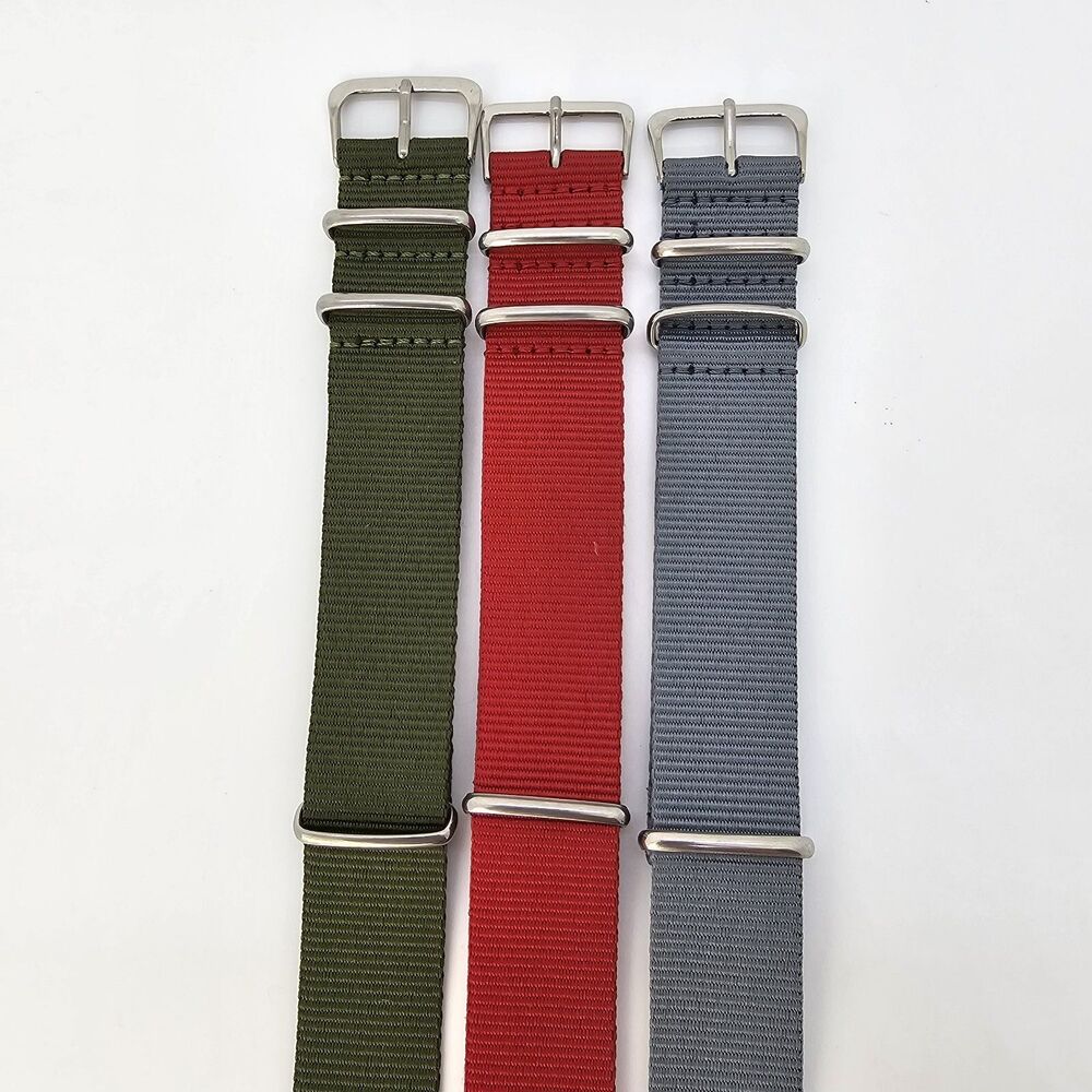 3X 22MM Nylon Canvas Watch Band 1 Piece Strap Green Red Gray‎ Men's Watch Band